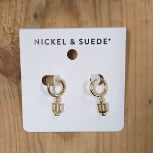 Nickel & Suede Gold Hoop Drop Earrings with Initial Charm